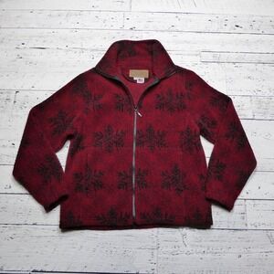 Bear Ridge Outfitters Womens Red Snowflake Wool Blend Full Zip Fleece Jacket M